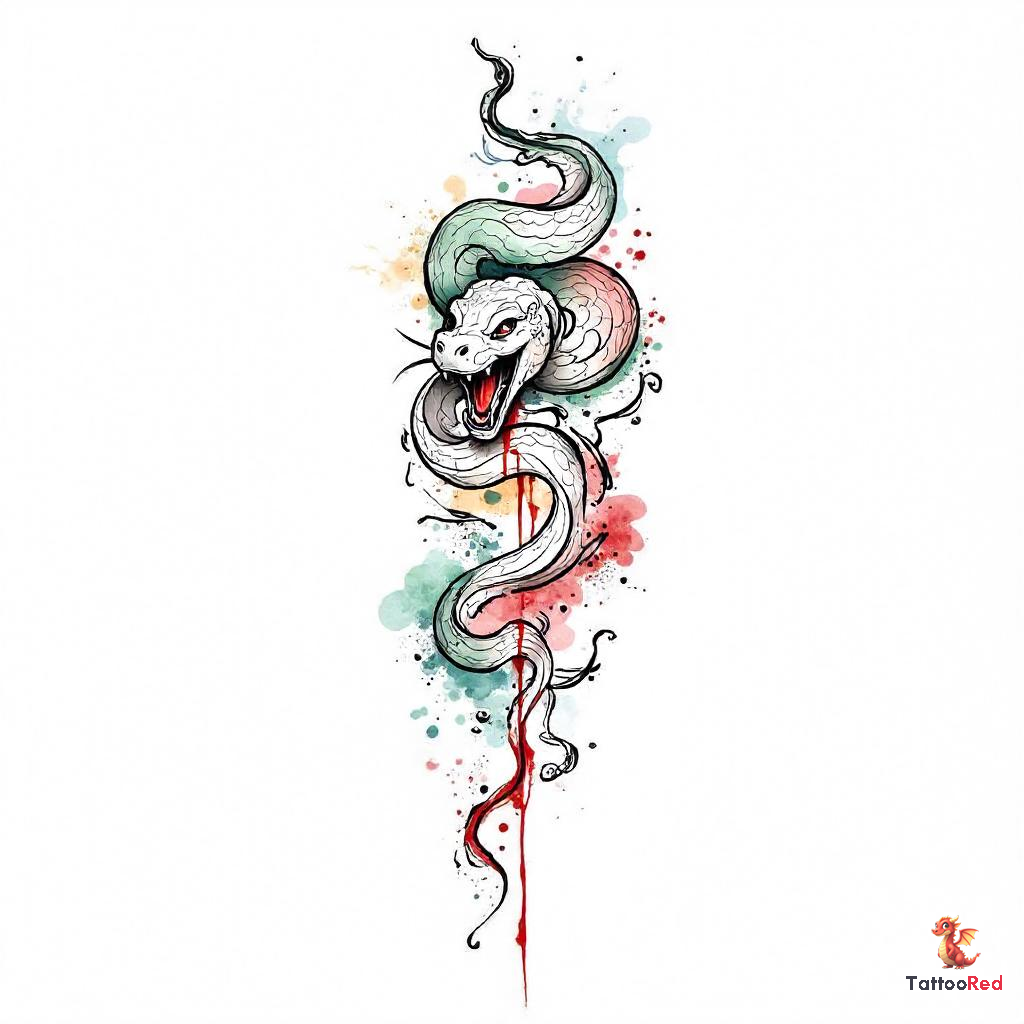 The Hungry Snake Tattoo: Power and Transformation in Watercolor