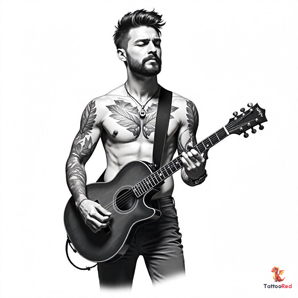 Powerful Tattoo of a Man with Guitar: Symbolism & Style