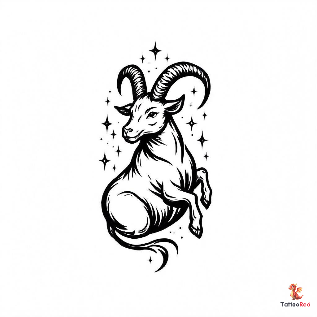 Vintage Capricorn Zodiac Tattoo Idea — Sailor Jerry Style