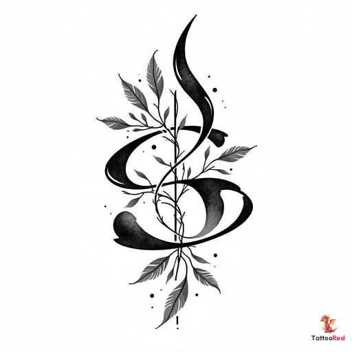Black-and-grey tattoo of a dollar sign entwined with leaves.
