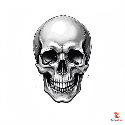 A detailed black-and-grey skull tattoo design showcasing depth and realism.
