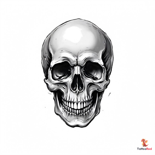 A detailed black-and-grey skull tattoo design showcasing depth and realism.
