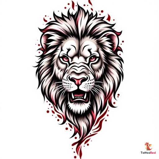 Black-and-grey lion tattoo showcasing detailed facial features and mane