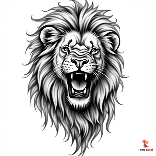 Realistic lion tattoo showcasing fierce expression and strength.