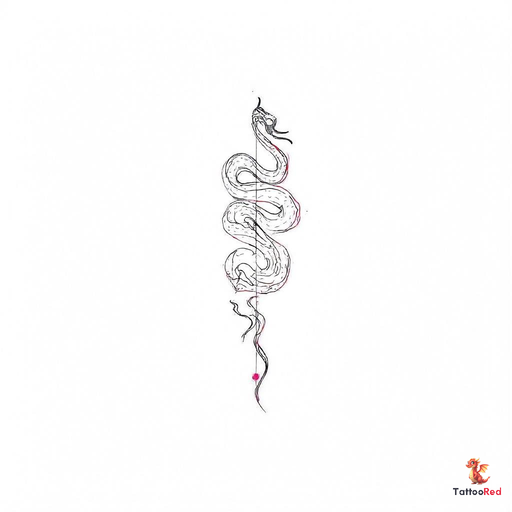 Minimalist tattoo design of a hungry snake with clean lines and a single color dot.