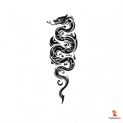 A tribal tattoo design of a hungry snake, showcasing flowing lines and a fierce expression.