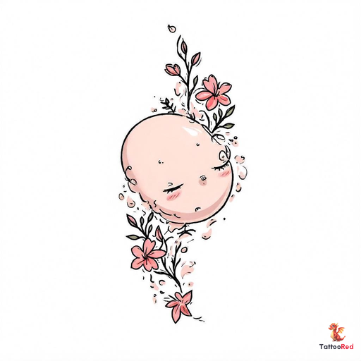 A minimalist beach-themed tattoo featuring a sun and floral designs.