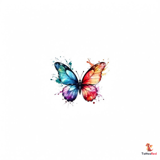 Watercolor butterfly tattoo with vibrant colors and fluid brushstrokes representing beauty and transformation.