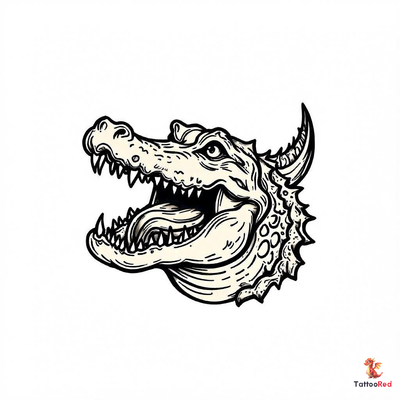 Vintage crocodile tattoo design featuring a fierce expression and intricate details.