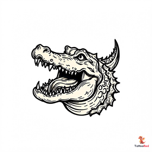 Vintage crocodile tattoo design featuring a fierce expression and intricate details.