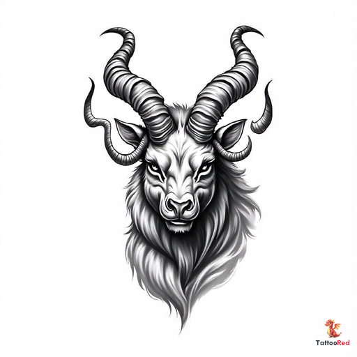 Realistic Capricorn tattoo featuring majestic horns and detailed fur.