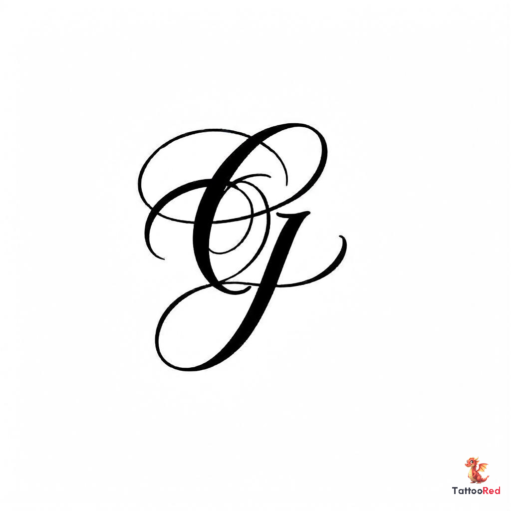 Stylish black ink 'G' tattoo design featuring elegant curves and loops.