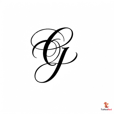 Stylish black ink 'G' tattoo design featuring elegant curves and loops.