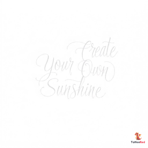 Elegant script tattoo featuring the quote 'Create your own sunshine' in flowing cursive lettering.