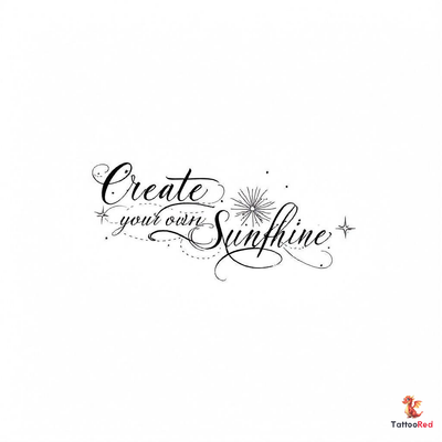 Elegant script tattoo with the quote 'Create your own sunshine' in cursive lettering.