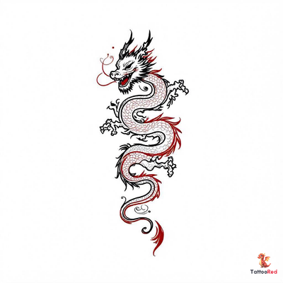 Traditional twin dragon tattoo design with vibrant colors and bold outlines.