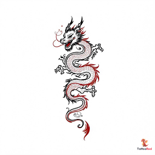 Traditional twin dragon tattoo design with vibrant colors and bold outlines.