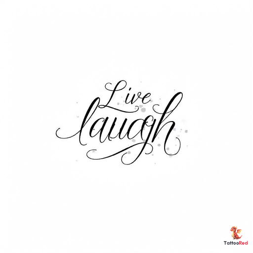 Elegant black and grey script tattoo featuring the quote Live, Laugh, Love with subtle flourishes and shading.