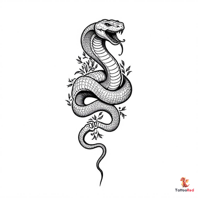 Photorealistic king cobra tattoo showcasing detailed scales and fierce features.