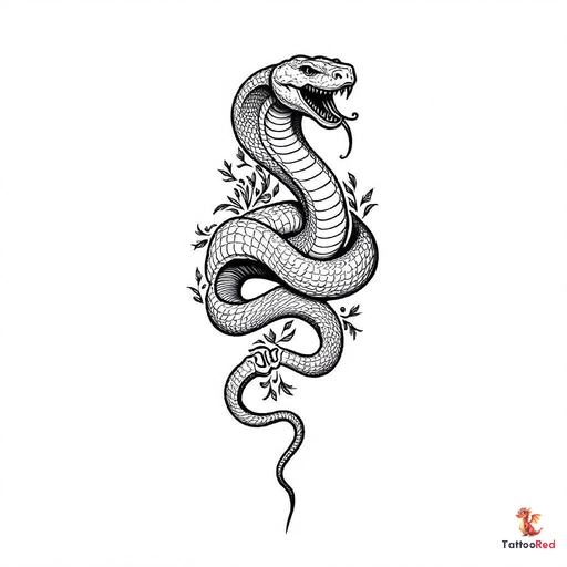 Photorealistic king cobra tattoo showcasing detailed scales and fierce features.