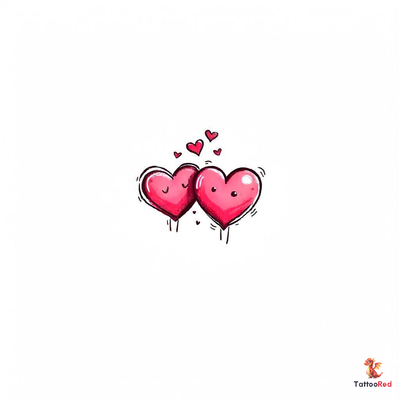 Two hearts in love tattoo design with playful elements and colors.