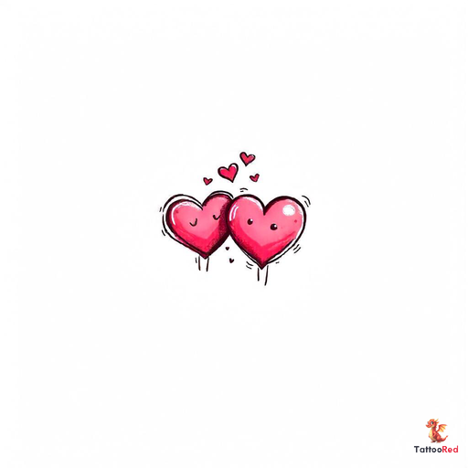 Two hearts in love tattoo design with playful elements and colors.