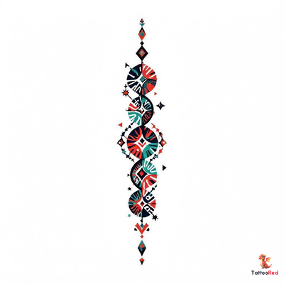 Geometric tattoo featuring vibrant patterns inspired by Maasai beadwork.