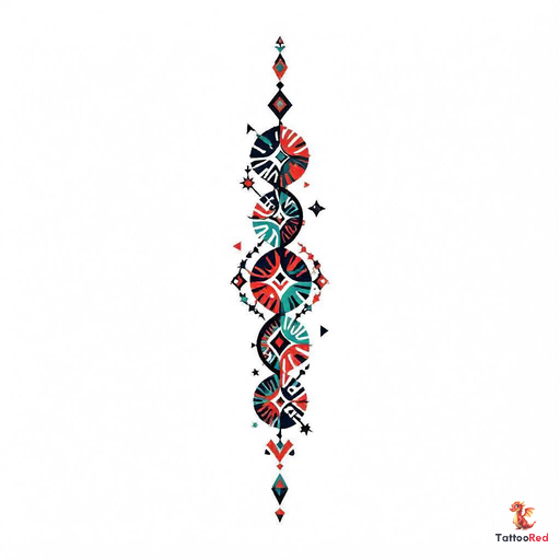 Geometric tattoo featuring vibrant patterns inspired by Maasai beadwork.