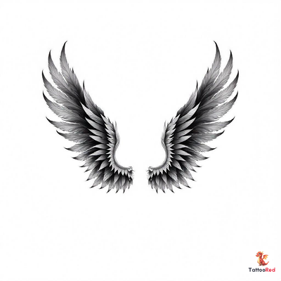 Realistic wings tattoo covering the back with detailed feathers.