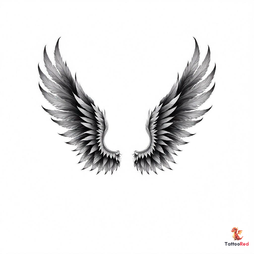 Realistic wings tattoo covering the back with detailed feathers.