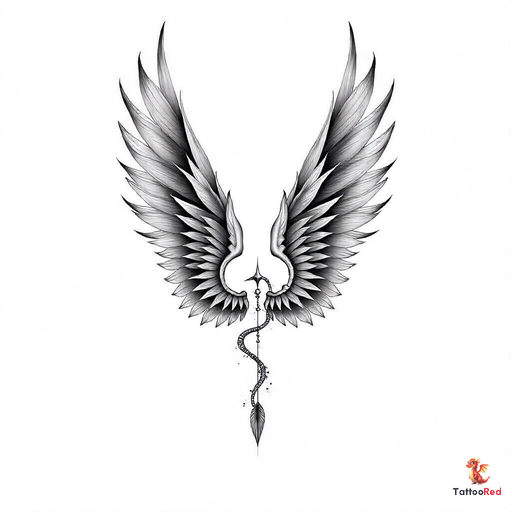 Realistic wings tattoo covering the back with detailed feather textures.