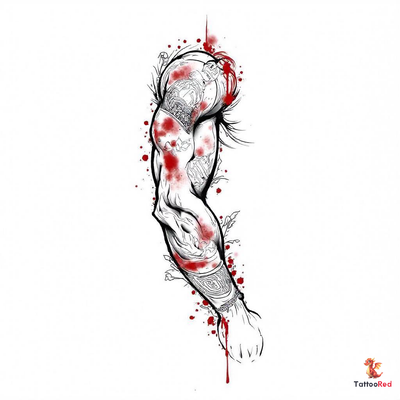 Tattoo design inspired by ancient Greece featuring gods, mythological creatures, and architectural motifs.