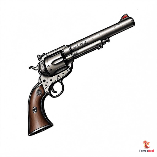 Highly detailed realistic gun tattoo showcasing metallic textures.