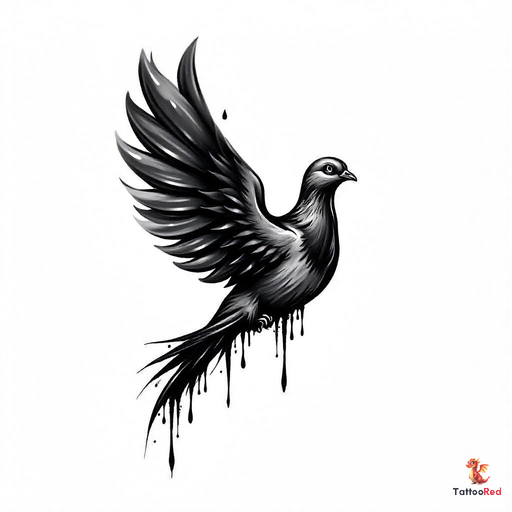 Photorealistic dove tattoo design with black paint dripping off