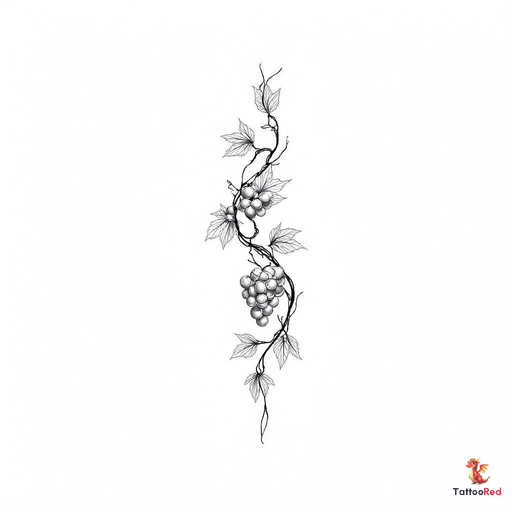 Realistic black and grey grapevine tattoo design on forearm.