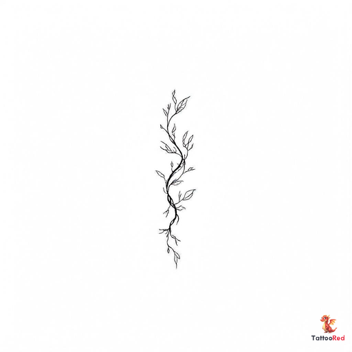 Minimalist grapevine branch tattoo wrapping around forearm.