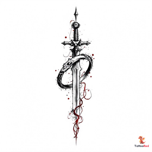 Epic Lord of the Rings tattoo design featuring a sword and ring