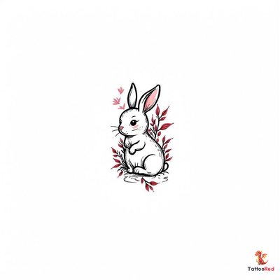 Traditional style tattoo of a wise rabbit surrounded by flowers.