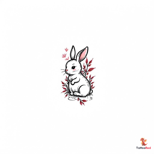 Traditional style tattoo of a wise rabbit surrounded by flowers.