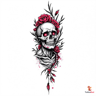 Realistic Mexican death tattoo design featuring a skull and roses.