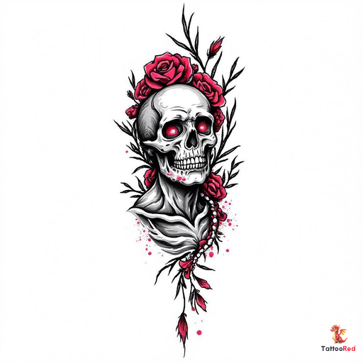 Realistic Mexican death tattoo design featuring a skull and roses.