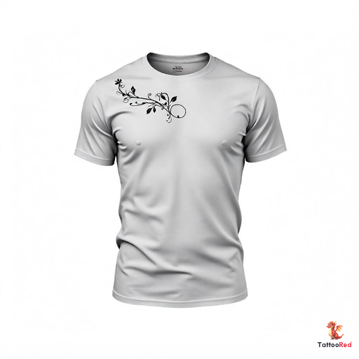 Tattoo design featuring the letter 'T' with floral elements in black ink.