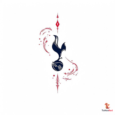 Minimalist tattoo design featuring playing cards and Tottenham Hotspur emblem.