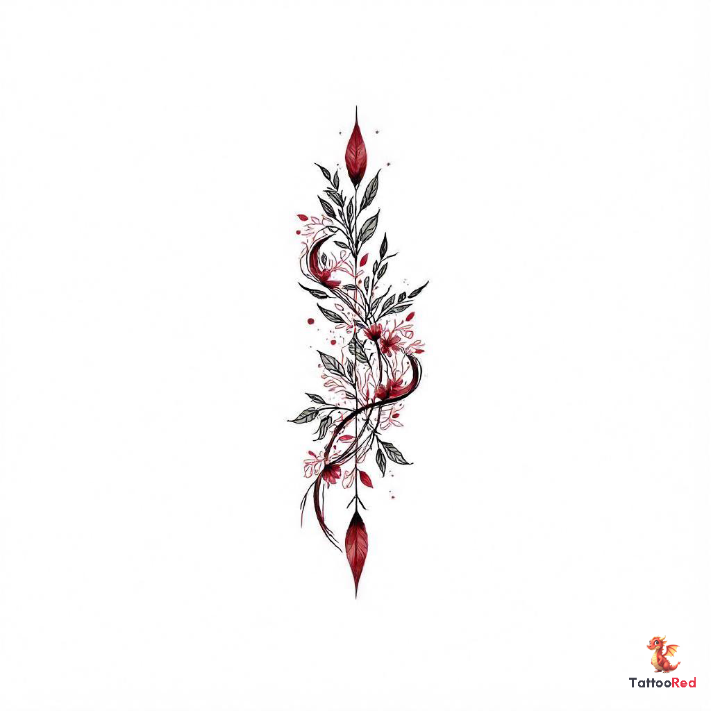 Traditional floral tattoo design featuring red flowers and green leaves.
