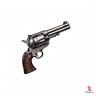 Realistic large caliber gun tattoo showcasing metallic textures and intricate details.