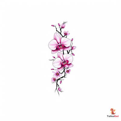 Realistic traditional orchid flower tattoo design with pink hues.