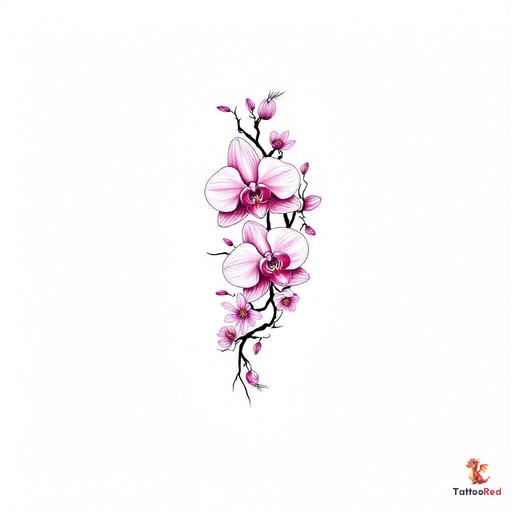 Realistic traditional orchid flower tattoo design with pink hues.