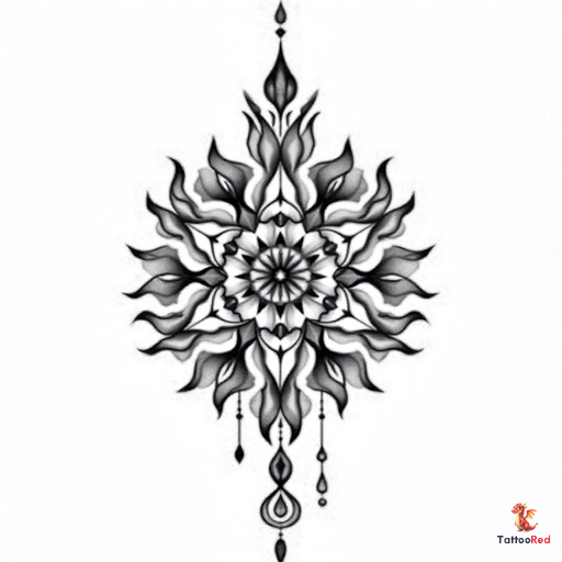 Bold and intricate neo-traditional mandala tattoo design with strong lines and detailed patterns.