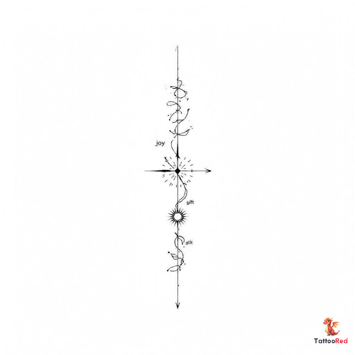 Minimalist tattoo featuring the Supernatural symbol and runes for joy, gift, and sun.