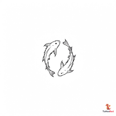 Minimalist tattoo design of two fish representing Pisces zodiac sign in sleek line art style.